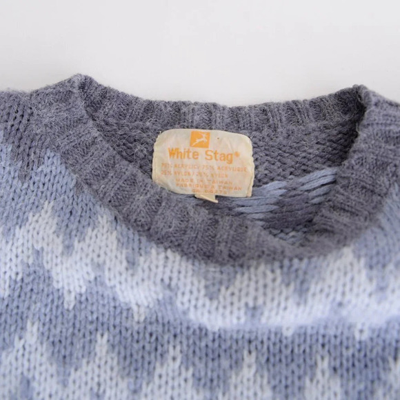 Vintage  White Stag Multi Blues Chevron Print Sweater Size Large - Picture 11 of 12
